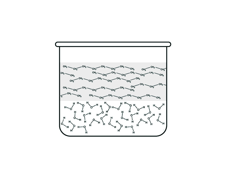 Immiscible liquids.