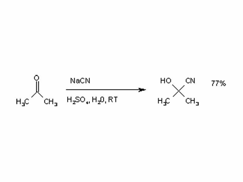 Cyanohydrin reaction example - Reaction of acetone with sodium cyanide to hydroxyacetonitrile